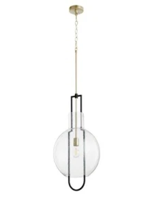 14" Textured Glass Pendant Light Fixture Black/Aged Brass By Quorum 89-14-6980 - Picture 1 of 8