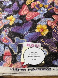 VINTAGE QUILTING FABRIC: 18"x42" VIP Print Joan Messmore Butterflies Wow ELQ-53 - Picture 1 of 9