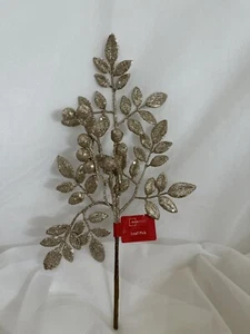 Mainstays 14” Christmas Gold Glittered Leaf Pick With Berries - Floral Crafts - Picture 1 of 4