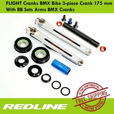REDLINE FLIGHT Cranks BMX Bike 3-piece Crank 175 mm With BB Sets Arms BMX Cranks - Image 1 of 4