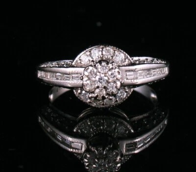 ANILLO RACIMO ORO BLANCO 14K SÓLIDO DIAMANTE NATURAL BAGUETTE REDONDO DISEÑADOR ZALES Foto 1 de 4