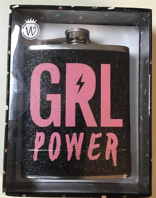 Wild Eye Designs GIRL GRL POWER Frasco de Cadera Negro Brillo y Rosa Vacaciones Año Nuevo Foto 1 de 2