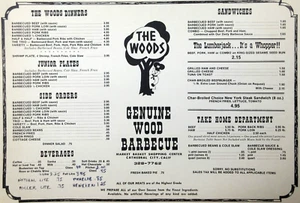 Barbacoa de madera vintage restaurante menú costillas mantel individual Cathedral City años 70 - Imagen 1 de 5