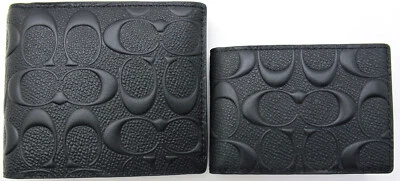 NWT Auth COACH Mens 3 in 1 Wallet ID Case Leather Debossed Signature Black CR957 - image 1 of 4