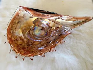Impresionante centro de mesa grande Jozefina Krosno Shell arte vidrio concha cuenco plato - Imagen 1 de 12