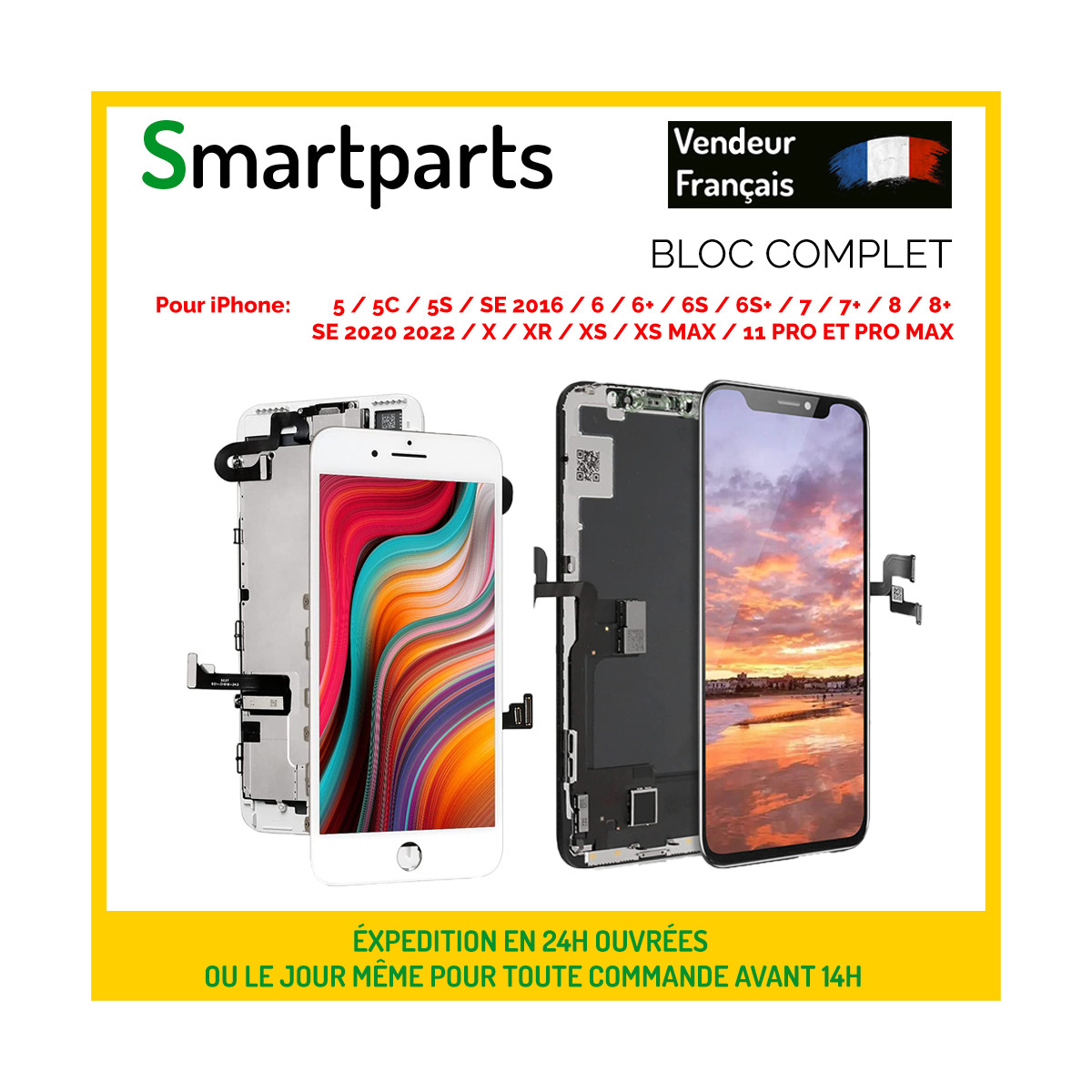 Écran De Remplacement Pour IPhone (Noir Ou Blanc) – Compatible 5/5C/5S/SE/6/6+/6S/6S+/7/7+/8/8+/X