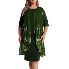 Plus Size Womens Floral 3/4 Sleeve Midi Dress Ladies Cocktail Party Ball Gown