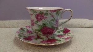 Grace Teaware Teacup & Matching Saucer Red Pink Roses OH2407 - Picture 1 of 5