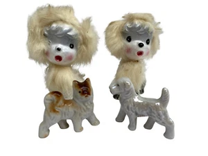 Rare VTG 1940s Porcelain Ceramic 4" Anthropomorphic Puppy Dog Poodle Figurines - Picture 1 of 5