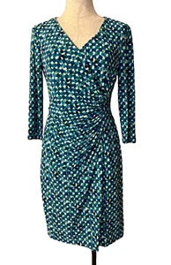 American Living Ralph Lauren Dress 8 Blue Green Washable Stretch Long Sleeve NEW - Picture 1 of 7