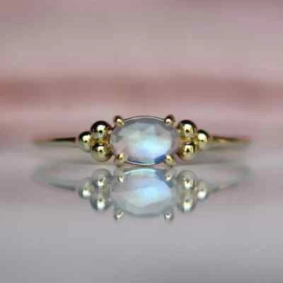 Anillo Apilable Piedra Lunar Anillo Oro Sólido 10k Diseñador Joyería Tamaño Disponible Foto 1 de 4