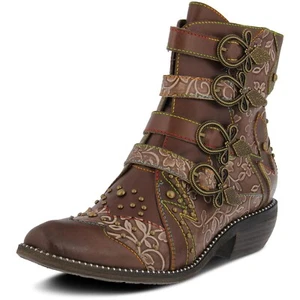 L'Artiste by Spring Step Womens Rodeha Leather Ankle Bootie - Brown, 35M NEW - Picture 1 of 8
