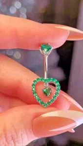 1Ct Round Lab-Created Emerald Diamond Women Belly Button 14K White Gold Plated - Picture 1 of 6