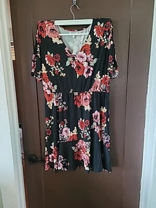 Maurices Sz Xl Dress Black Floral Cottage Core Comfy Everyday Dress - Picture 1 of 4