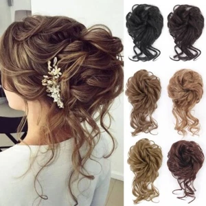 Unordentliches Brötchen Haarteile Chignon lockige Haarverlängerungen als Menschenhaar 3-5 TAGE DELIVE - Bild 1 von 33