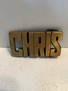 - Vintage 1980’s brass colored belt buckle Chris Name - Picture 1 of 3