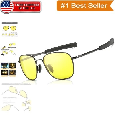Unisex Polarized Night Driving Aviator Sunglasses with Adjustable Fit Temples - Image 1 of 4