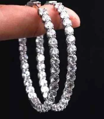 14K White Gold Plated 4.00Ct Lab Created D/VVS1 Diamond Inside Out Hoop Earrings - Image 1 of 4