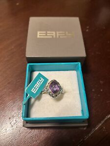 GENUINE EFFY Sterling Silver/18kt Yellow Gold Large Amethyst Stone Ring