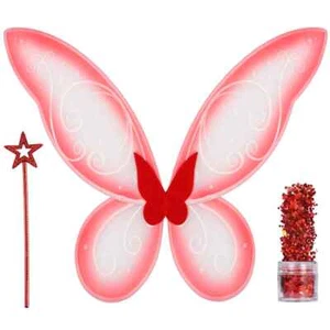 Funcredible Conjunto de Accesorios de Disfraz de Hada Roja - Alas de Hada, Varita de Hada con Fai - Imagen 1 de 8