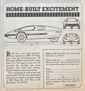 "Anuncio impreso TRI-MAGNUM publicidad motocicleta 3 ruedas planos hágalo usted mismo 5,5"" X 5,5"" años 80" - Imagen 1 de 2