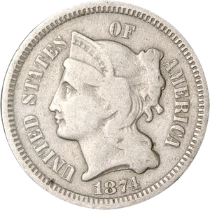 1874 Three (3) Cent Nickel Great Deals From The Executive Coin Company - Picture 1 of 2