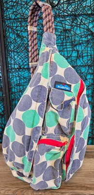 Kavu ROPE Sling Backpack Green Blue Big Dots Bag Canvas Cotton 20x11x5 GORPCORE - Image 1 of 4