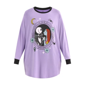 NUEVA Camisa para Dormir Pesadilla Antes de Navidad Disney Manga Larga Bolsillos Púrpura - Imagen 1 de 5