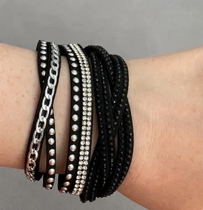 Kunstleder Kettenarmband Unisex Neu, besetzt mit Kunstdiamanten, Punkstil - Bild 1 von 5