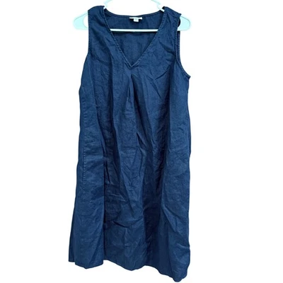 Vestido recto J.Jill LOVE LINEN azul marino sin mangas cuello en V para mujer talla M Foto 1 de 4