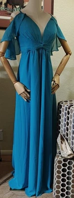 Women's Chiffon Spring Casual Wedding Dresses with Slit Corset Aqua Carpet Gowns - Image 1 of 4