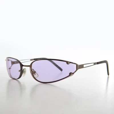 Óculos de sol oval Y2k envoltório ao redor com lentes roxas - Rickey - Imagem 1 de 3