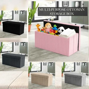 Large Foldable Ribbed Ottoman Storage Box– Ideal for Clothes, Blankets & Toys - Picture 1 of 36