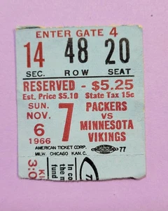 Biglietto Stub Packers Vikings partita di calcio 11-6-1966 Lombardi Van Brocklin - Foto 1 di 2