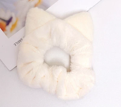 2 Cat Ears Whait Feline Furry Plush Simple Large Intestine Hair Ring Women Gairl - Image 1 of 3
