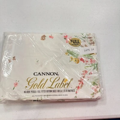 vintage cannon fitted sheet full pink large blooms floral mcm retro 70s NOS - Image 1 of 4