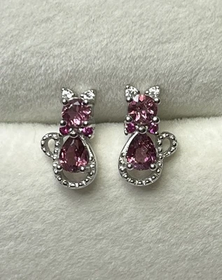 925纯银粉红色碧玺小猫猫耳钉耳环 — 第 1/4 张图片