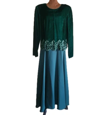 Vintage 80s Talbots Dress Size 14 Velvet Holiday Christmas Modest Forest Green  - Image 1 of 4