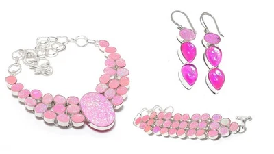 Opale Bracciale, Collana Orecchino Gemma 925 Argento Sterling Combo Gioielli - Immagine 1 di 4