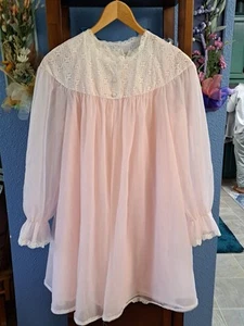 Vintage rosa 50er Jahre 2 Stück Vanity Fair Babydoll Nachthemd mit Langarm Bezug Mantel - Bild 1 von 9