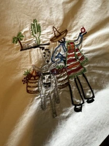 vintage embroidered corners of Southwest Mexican Themed Scenes tablecloth 43x33” - Picture 1 of 13