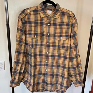Brooks Brothers Irish Linen Blue and Tan Casual Button Down Shirt L (v) - Picture 1 of 7
