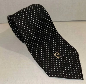 Vintage Designer PIERRE CARDIN Wide Retro LOGO Neck Tie Black Polka Dot - Picture 1 of 4