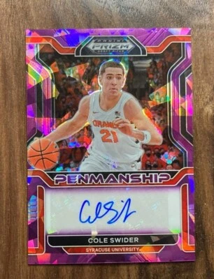 2022-23 Prizm Draft Picks Cole Swider College Penmanship RC Purple Ice 24/99 - Image 1 of 3