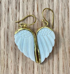 CHERUB Small Carved Bone Cherub Wing Earrings Brass Fixings Hook CB-S3 - Picture 1 of 2