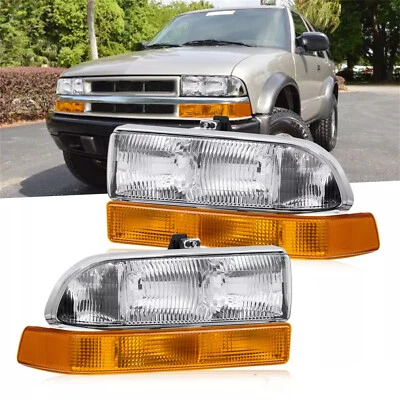 铬制车头灯带琥珀色防撞灯适用于98-04雪佛兰S10提货外套 — 第 1/4 张图片