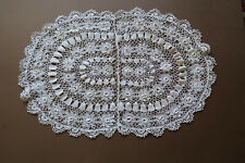 Vintage 47cm X 31cm Oval Hand Crocheted Fine White Cotton Lace Doyley
