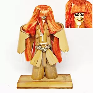 Japanese Kabuki Bamboo Doll HANNYA Samurai Warrior Devil Noh Mask Red Hair Craft - Picture 1 of 10