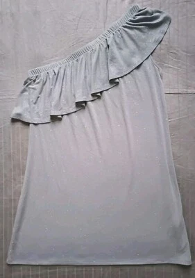 Vestido Juicy Couture de un hombro para mujer grande gris brillante con volantes brillo Foto 1 de 4