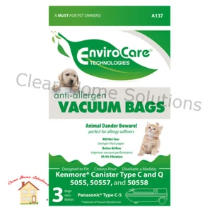 Kenmore CLOTH Canister Vacuum Bags Type C 5055, 50557, 50558 3 Pack Allergen - Picture 1 of 1